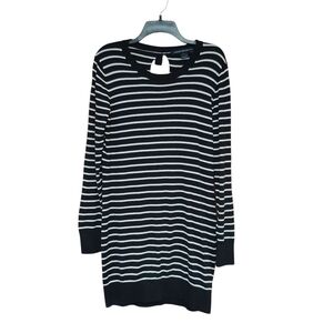 Preloved French Connection Black and White Striped Knit Sweater Dress Size 12